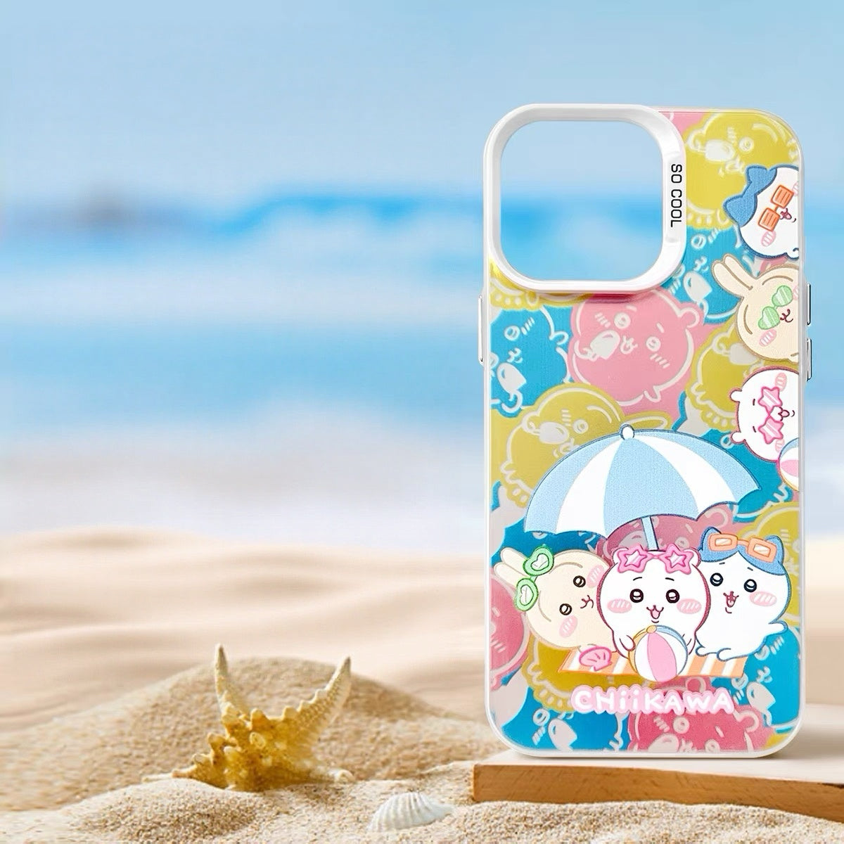 Japanese Cartoon ChiiKawa Summer Beach Time Laser Case | ChiiKawa Hachiware Usagi - iPhone Case 11 12 13 14 15 16 16e 17 17e Pro Promax