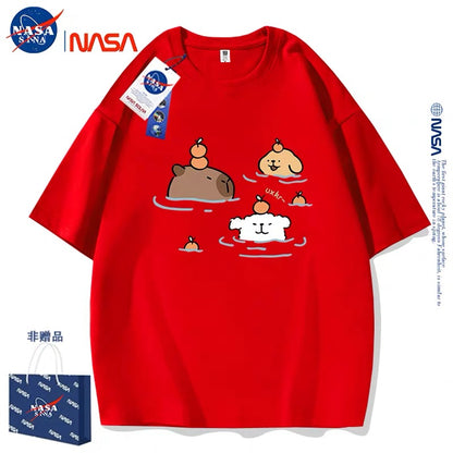 Cute Cartoon Doggie Maltese Puppy Style T-Shirt Series | Maltese Hot Spring with Capybara Part1 - Kawaii Fashion Items for Child & Adult