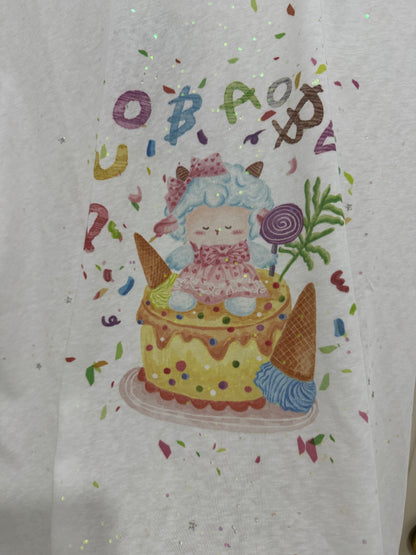 Korean Fashion Cute Animals T-Shirt Series | Bling Bling Party Cake with Sheep - Kawaii Fashion Items