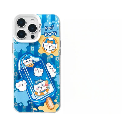 Japanese Cartoon ChiiKawa Summer Ice Bar Laser Case | ChiiKawa Hachiware Usagi Momonga - iPhone Case 11 12 13 14 15 16 16e 17 17e Pro Promax