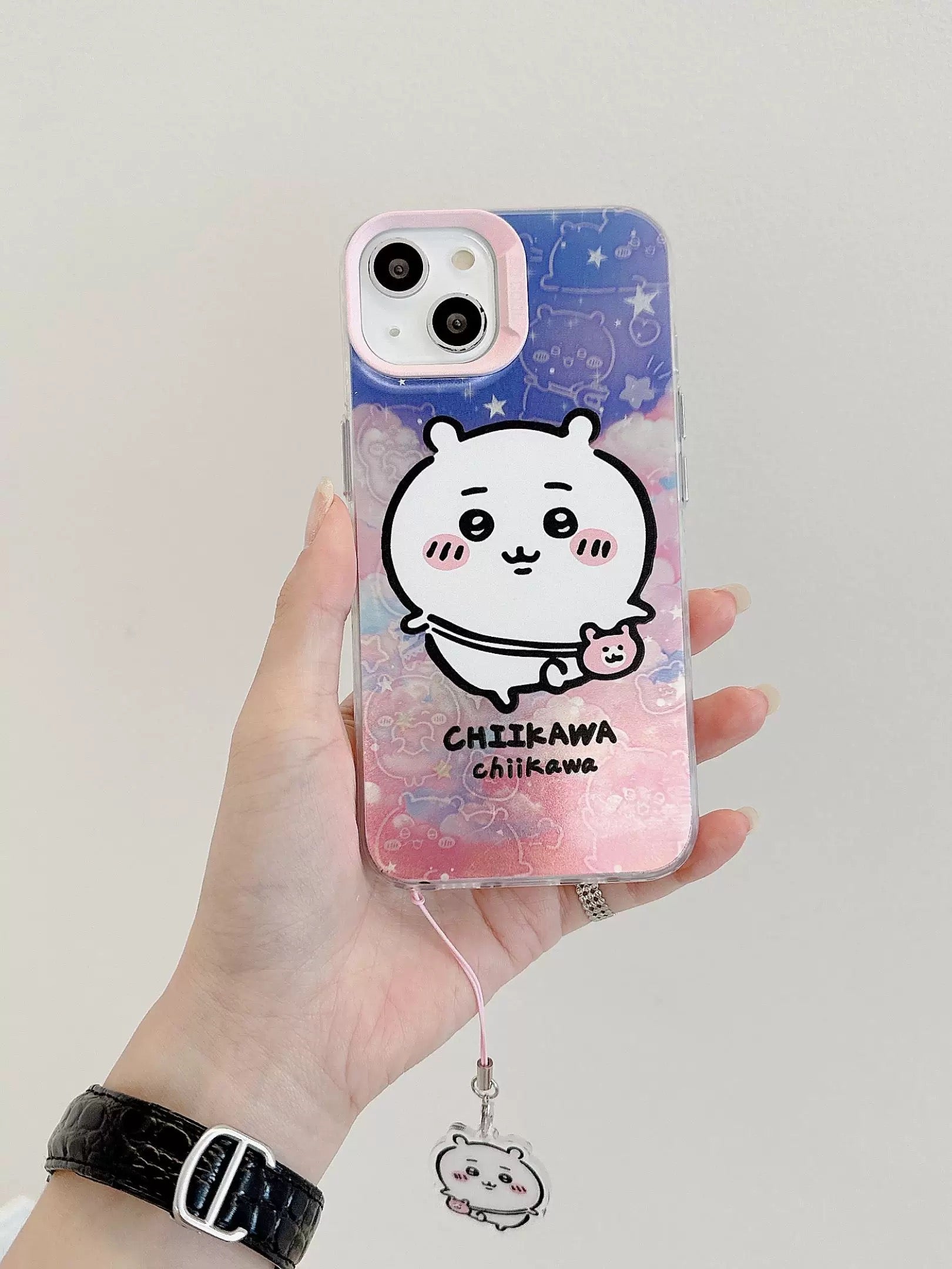 Japanese Cartoon iPhone Case with Strap | Laser Outing ChiiKawa Hachiware Usagi Momonga - iPhone CasePhone Case  7 8 PLUS SE2 XS XR X 11 12 13 14 15 16 Pro Promax 12mini 13mini WinnieTheBirds Toy Shop