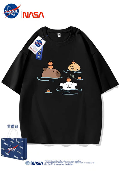 Cute Cartoon Doggie Maltese Puppy Style T-Shirt Series | Maltese Hot Spring with Capybara Part1 - Kawaii Fashion Items for Child & Adult