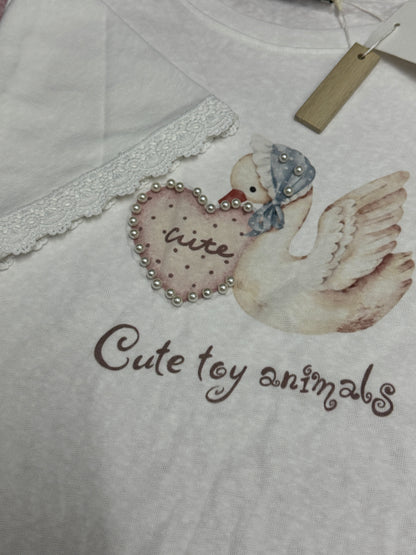 Korean Fashion Cute Animals Style T-Shirt Series | Vintage Pearl Dove - Kawaii Fashion Items