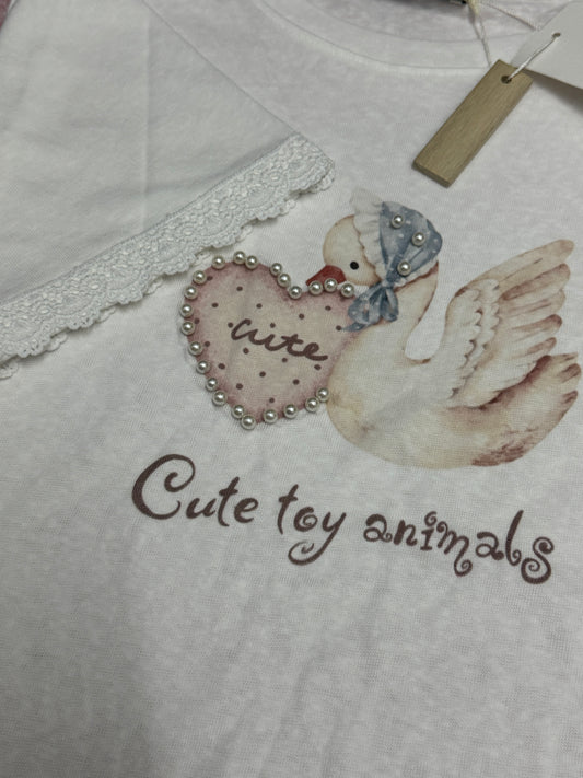 Korean Fashion Cute Animals Style T-Shirt Series | Vintage Pearl Dove - Kawaii Fashion Items