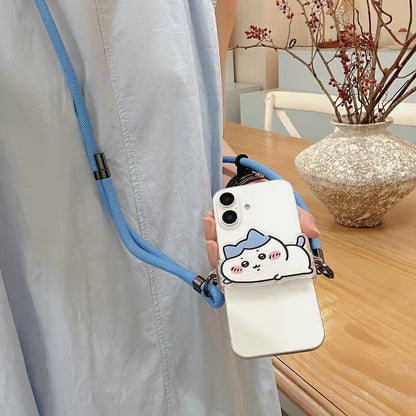 Japanese Cartoon Phone Back Clip with Phone Lanyard | Laying Chiikawa Hachiware Usagi Momonga - for All Smart Phones