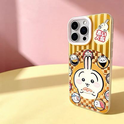 Japanese Cartoon ChiiKawa with Sushi Laser Case | Chiikawa Hachiware Usagi - iPhone Case 11 12 13 14 15 16 16e 17 17e Pro Promax