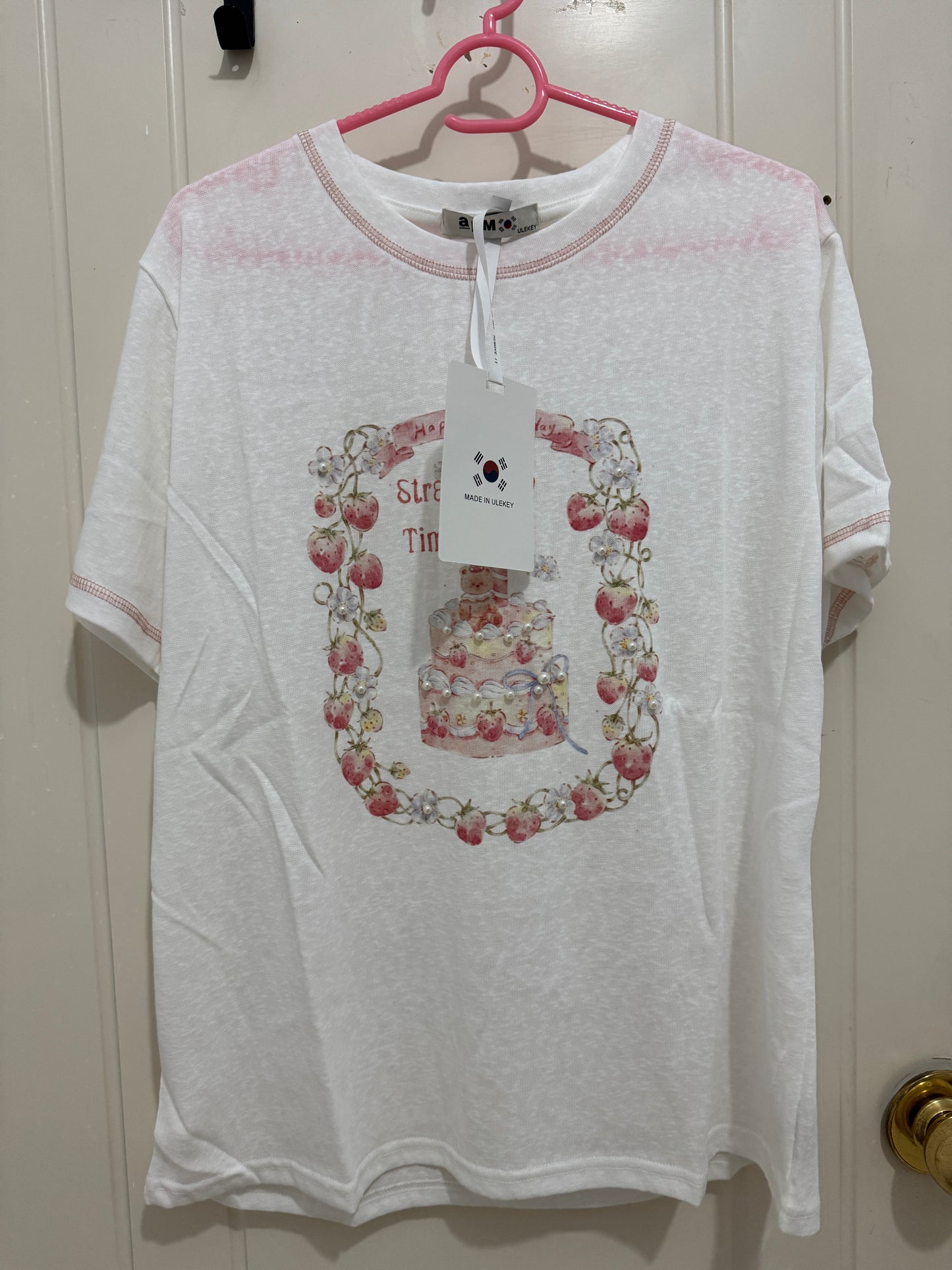 Korean Fashion Cute Animal Style Shirt Series | Bear with Strawberry Time - Kawaii Fashion Items