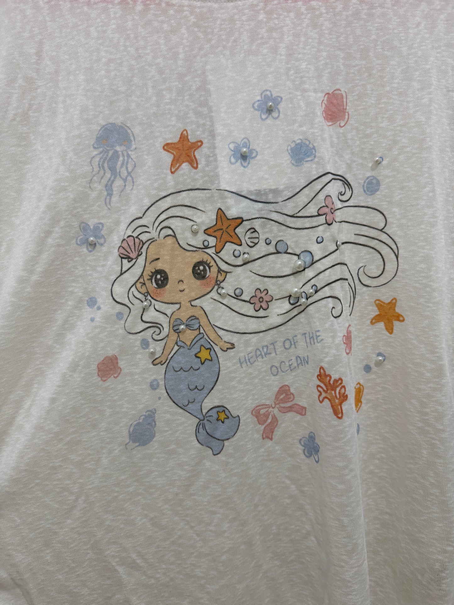 Korean Fashion Cute Animals Style Long-sleeved Sun Protection T-Shirt Series | Little Girl Yuk Mermaid with Pearl change colour under Sun- Kawaii Fashion Items