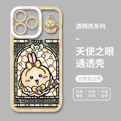 Japanese Cartoon Phone Case Magical Girl with Glass Window Clean Version | Chiikawa Hachiware Usagi Momonga Kurimanju Rakko Shisa Furuhonya - iPhone Case PLUS SE2 15 16 16e 17 17e Pro Promax 12mini 13mini