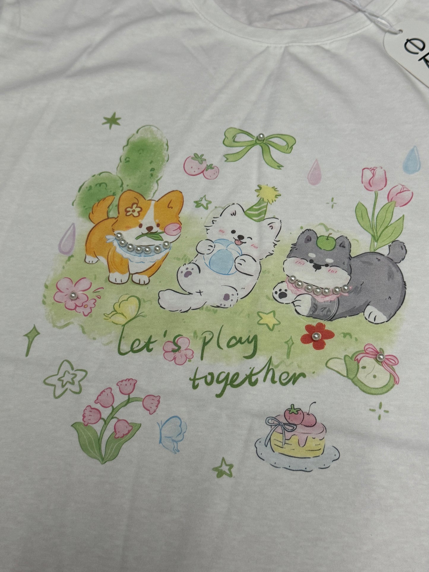 Animals Style T-Shirt Series | 3 Puppy Lets Play Together - Kawaii Fashion Items