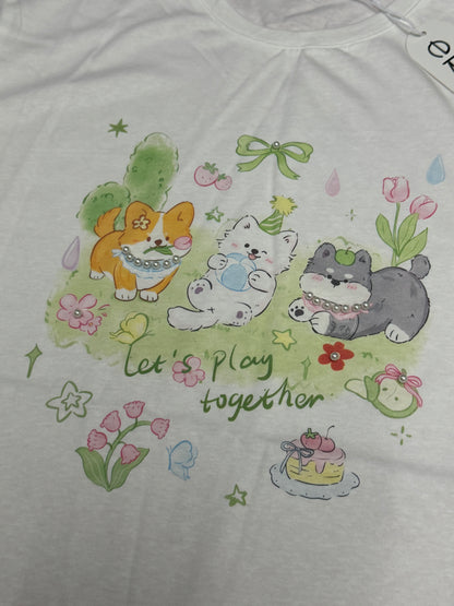 Animals Style T-Shirt Series | 3 Puppy Lets Play Together - Kawaii Fashion Items