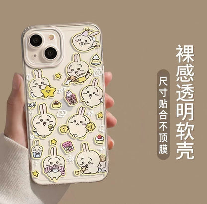 Japanese Cartoon Chiikawa Black Clean Case | Usagi Stickers Style - iPhone Case PLUS SE2 XS XR X 11 12 13 14 15 16 16e 17 17e Pro Promax 12mini 13mini