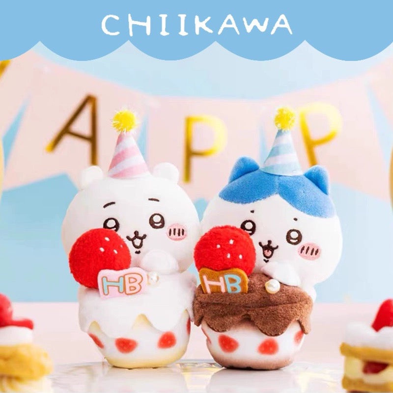 Japan ChiiKawa Happy Birthday Series | Birthday Cake ChiiKawa Hachiware - Mini Plush Doll keychain WinnieTheBirds Toy Shop