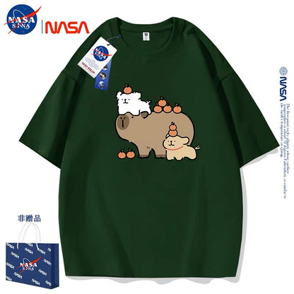 Cute Cartoon Doggie Maltese Puppy Style T-Shirt Series | Maltese Play with Capybara Part2 - Kawaii Fashion Items for Child & Adult Matching outfits for Parents and Children