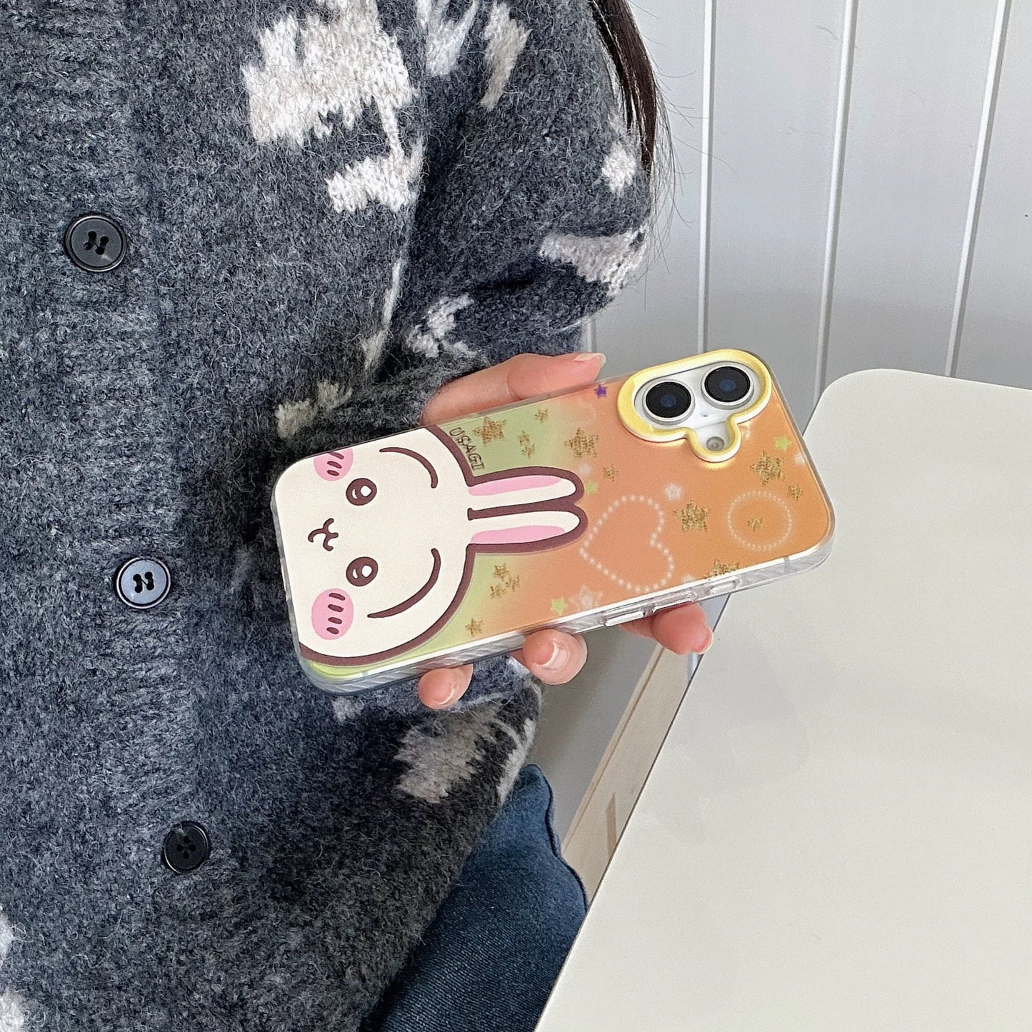 Japanese Cartoon ChiiKawa Laser Phone Case | Golden Stars with Light Heart ChiiKawa Hachiware Usagi Momonga - iPhone Case PLUS SE2 11 12 13 14 15 16 16e 17 17e Pro Promax 12mini 13mini