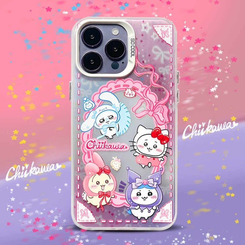 Japanese Cartoon ChiiKawa X Sanrio with Ribbon Laser Case | Chiikawa Kitty Hachiware Kuromi Usagi Melody Momonga Cinnamoroll - Phone Case Samsung Galaxy S26 S25 S24 S23 S22 S21 FE Ultra Edge