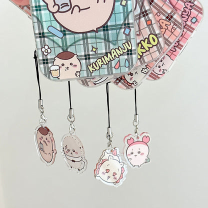 Japanese Cartoon ChiiKawa Laser Phone Case with Strap | Retro Plaid Rakko Kurimanju Shisa Furuhonya - iPhone Case PLUS SE2 11 12 13 14 15 16 16e 17 17e Pro Promax 12mini 13mini