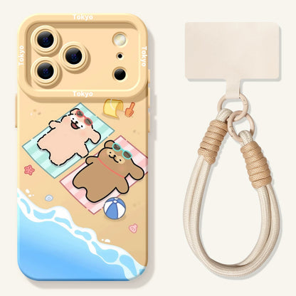 Cute Cartoon Doggie Maltese Puppy Silicon Phone Case | Sunshine on Beach with Strap - Phone Case Samsung Galaxy S26 S25 S24 S23 S22 S21 FE Ultra Edge