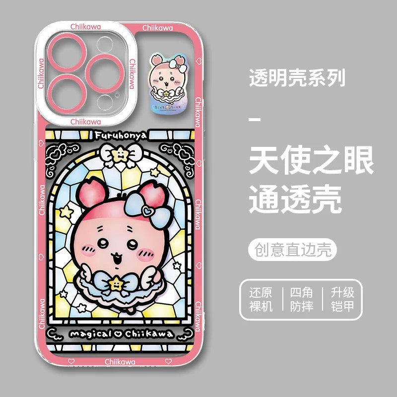 Japanese Cartoon Phone Case Magical Girl with Glass Window Clean Version | Chiikawa Hachiware Usagi Momonga Kurimanju Rakko Shisa Furuhonya - iPhone Case PLUS SE2 15 16 16e 17 17e Pro Promax 12mini 13mini