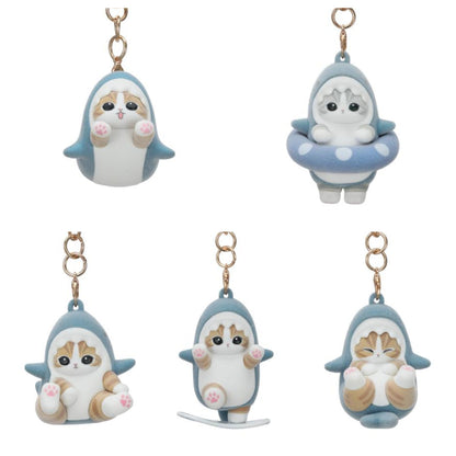 Miniso X Mofusand | Mofusand Cat in Shark Costume Cute Flocked Plastic Doll Keychain - Kawaii items Room Decoration