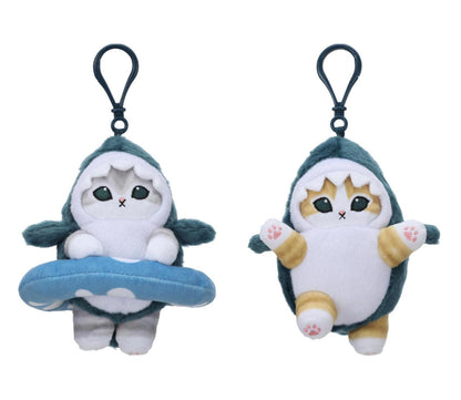 Miniso X Mofusand | Mofusand Cat in Shark Costume Raising Hand and Swimming Cute Plush Doll Keychain - Kawaii items Room Decoration Doll