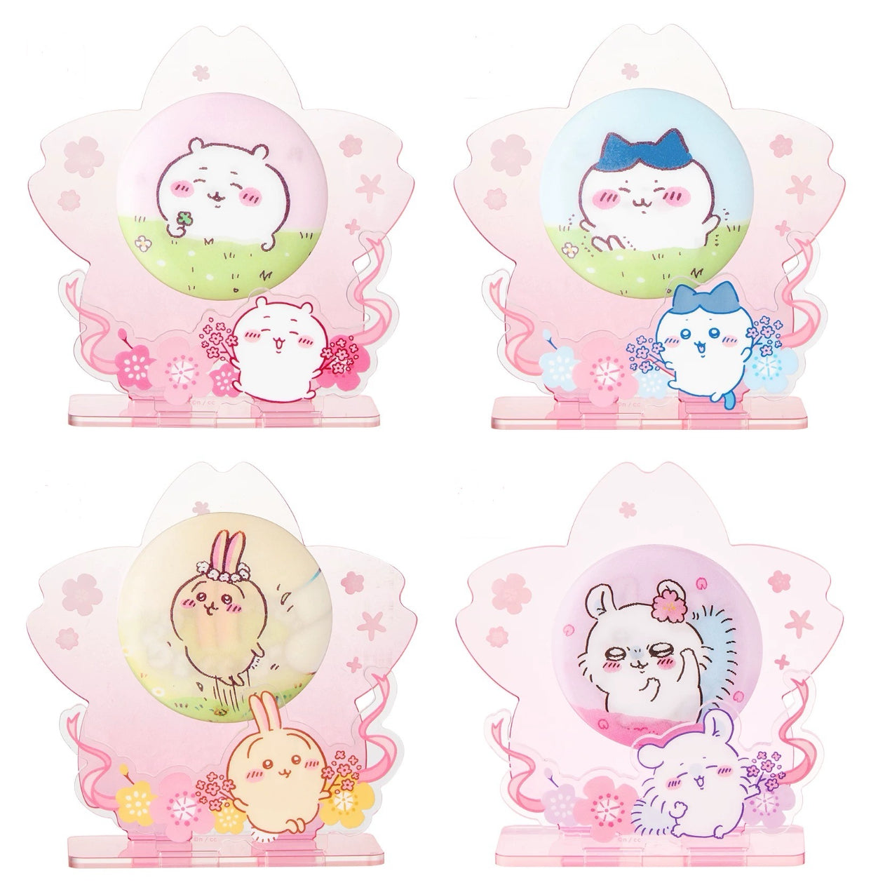 ChiiKawa X Miniso Sakura Series | ChiiKawa Hachiware Usagi Momonga Plastic Badge with Acrylic Stand Kawaii Items Room Decoration Item