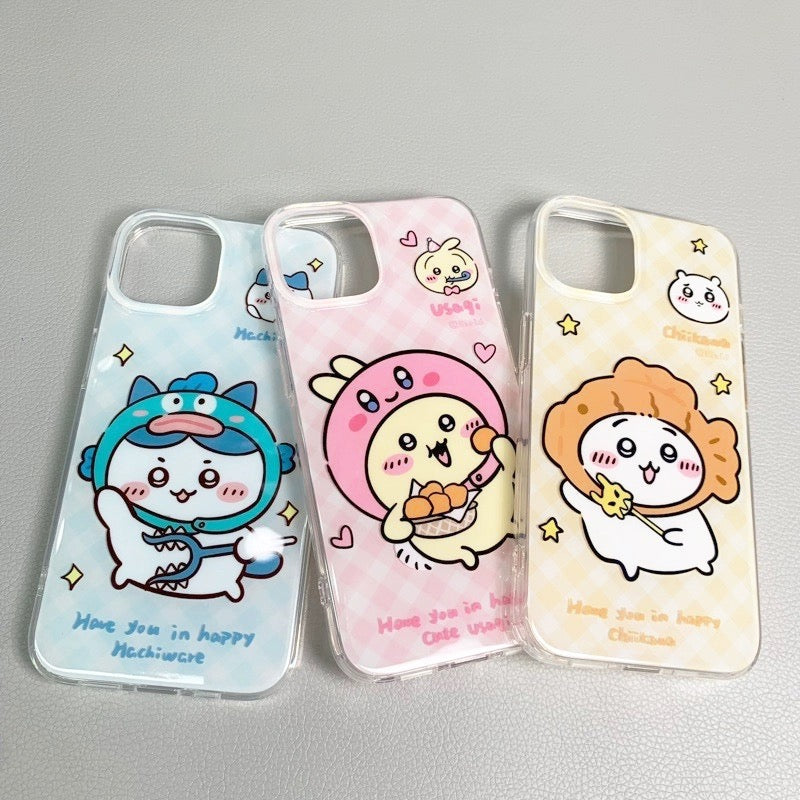 Japanese Cartoon ChiiKawa Hachiware Usagi X Kirby Hangyodon iPhone Case 11 12 13 14 15 Pro Promax WinnieTheBirds Toy Shop