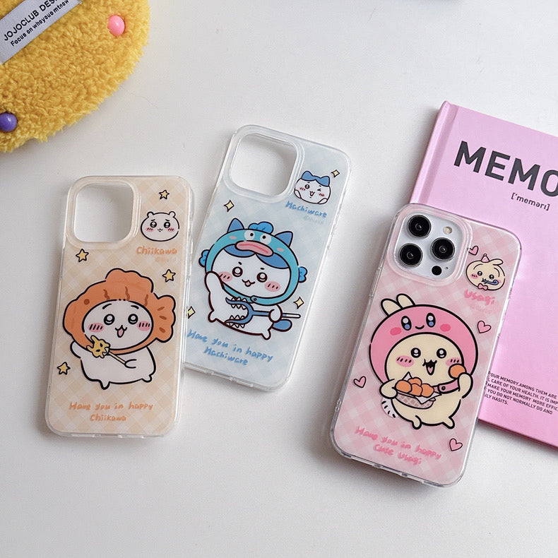 Japanese Cartoon ChiiKawa Hachiware Usagi X Kirby Hangyodon iPhone Case 11 12 13 14 15 Pro Promax WinnieTheBirds Toy Shop