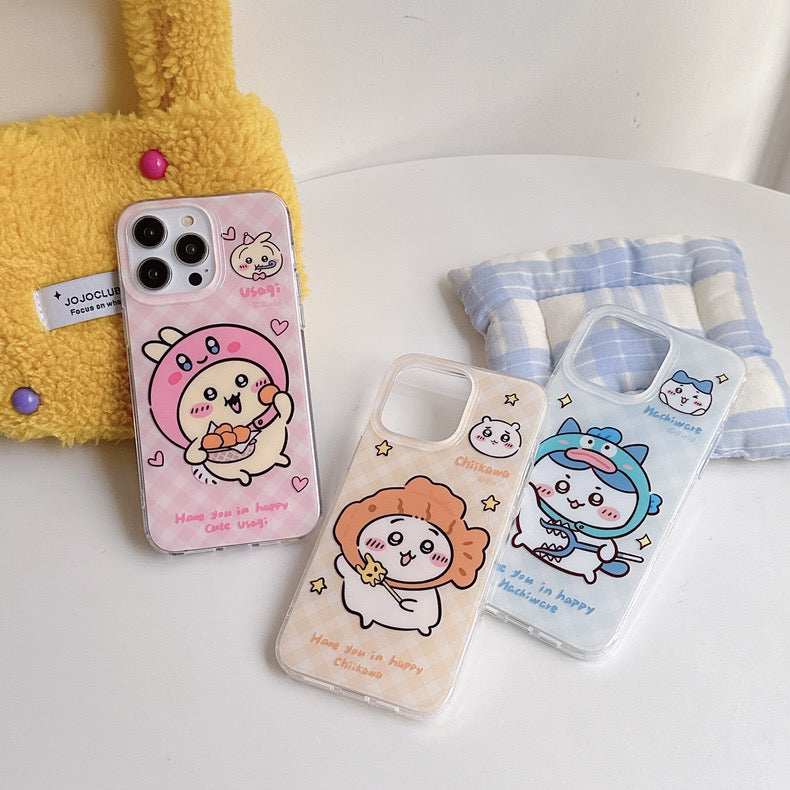 Japanese Cartoon ChiiKawa Hachiware Usagi X Kirby Hangyodon iPhone Case 11 12 13 14 15 Pro Promax WinnieTheBirds Toy Shop