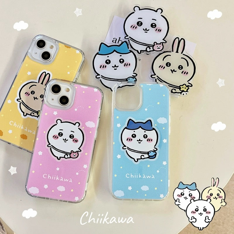Japanese Cartoon Chiikawa | Outing ChiiKawa Hachiware Usagi with Stand - iPhone Case 11 12 13 14 15 16 17 Pro PromaxWinnieTheBirds Toy Shop