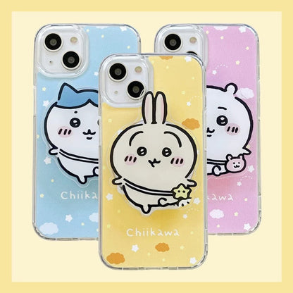 Japanese Cartoon Chiikawa | Outing ChiiKawa Hachiware Usagi with Stand - iPhone Case 11 12 13 14 15 16 17 Pro Promax