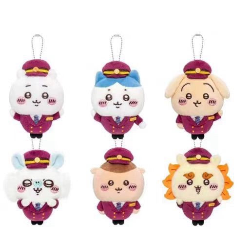 Japan Chiikawa X Hankyu Railway | Train Steward ChiiKawa Hachiware Usagi Momonga Kurimanju Shisa- Mini Plush Doll Keychain WinnieTheBirds Toy Shop