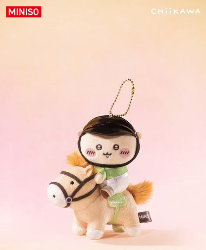 ChiiKawa X Miniso Horse Riding Series | ChiiKawa Hachiware Usagi Momonga Kurimanju Rakko Shisa Crab Cute Riding Horse Plush Doll Keychain - Kawaii Items Room Decoration Doll
