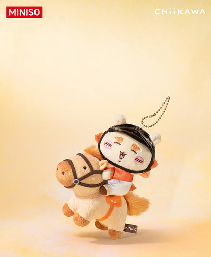 ChiiKawa X Miniso Horse Riding Series | ChiiKawa Hachiware Usagi Momonga Kurimanju Rakko Shisa Crab Cute Riding Horse Plush Doll Keychain - Kawaii Items Room Decoration Doll