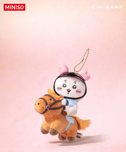 ChiiKawa X Miniso Horse Riding Series | ChiiKawa Hachiware Usagi Momonga Kurimanju Rakko Shisa Crab Cute Riding Horse Plush Doll Keychain - Kawaii Items Room Decoration Doll