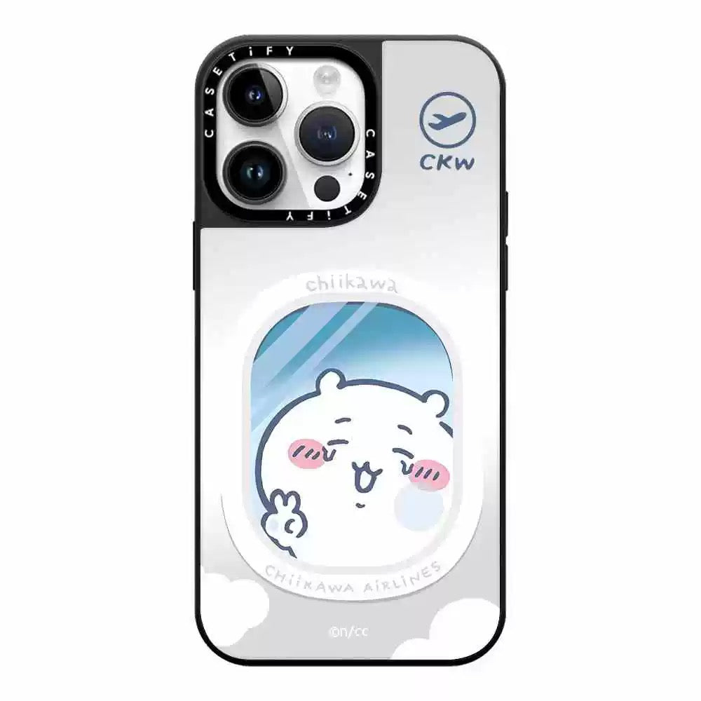 Japanese Cartoon ChiiKawa Mirror Phone Case | ChiiKawa Hachiware Usagi Aeroplane Window Get On Plane Travel - iPhone Case 11 12 13 14 15 16 Pro Promax WinnieTheBirds Toy Shop
