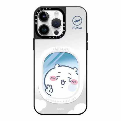 Japanese Cartoon ChiiKawa Mirror Phone Case | ChiiKawa Hachiware Usagi Aeroplane Window Get On Plane Travel - iPhone Case 11 12 13 14 15 16 Pro Promax WinnieTheBirds Toy Shop