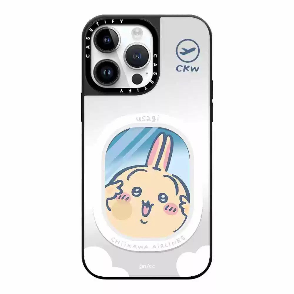 Japanese Cartoon ChiiKawa Mirror Phone Case | ChiiKawa Hachiware Usagi Aeroplane Window Get On Plane Travel - iPhone Case 11 12 13 14 15 16 Pro Promax WinnieTheBirds Toy Shop