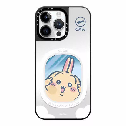 Japanese Cartoon ChiiKawa Mirror Phone Case | ChiiKawa Hachiware Usagi Aeroplane Window Get On Plane Travel - iPhone Case 11 12 13 14 15 16 Pro Promax WinnieTheBirds Toy Shop