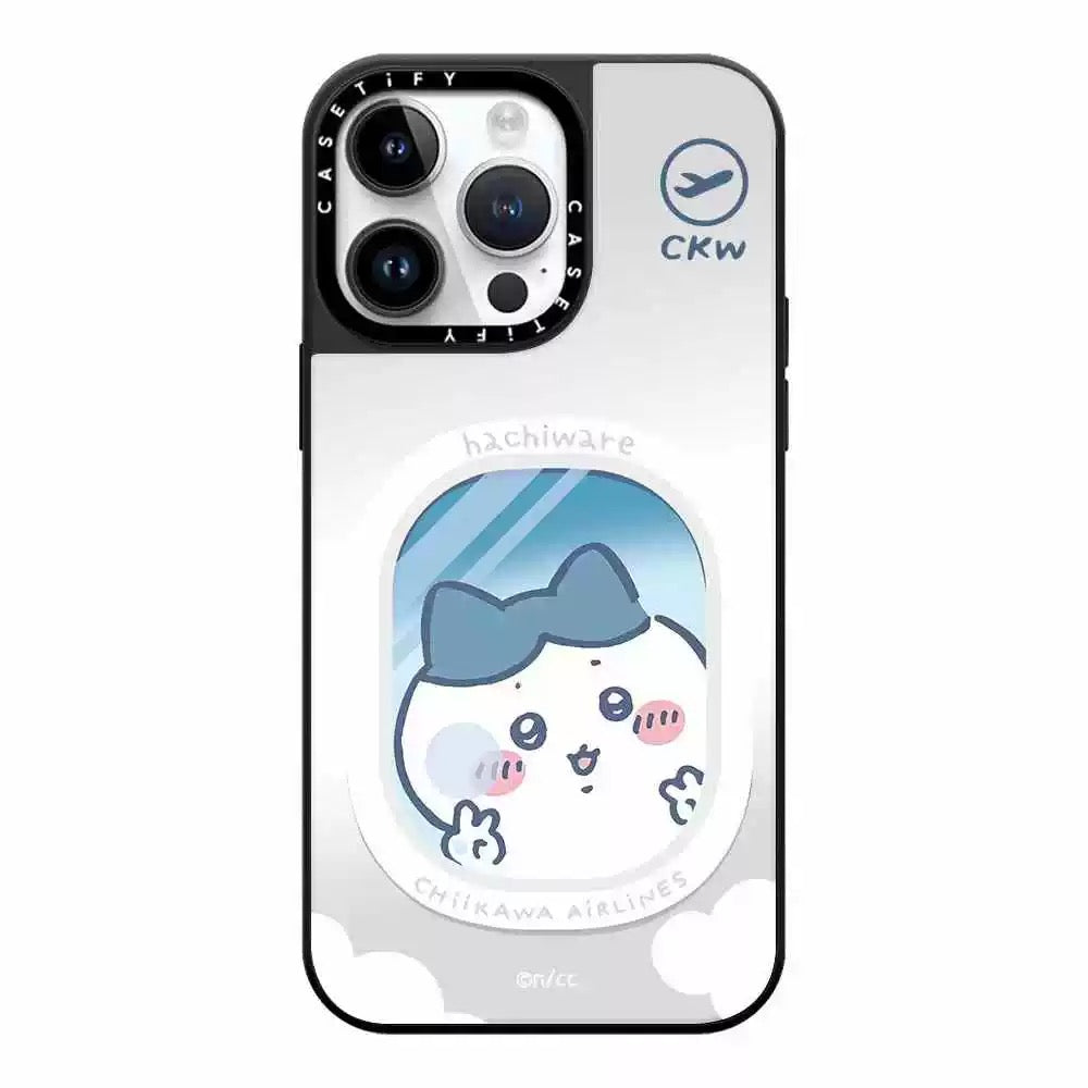 Japanese Cartoon ChiiKawa Mirror Phone Case | ChiiKawa Hachiware Usagi Aeroplane Window Get On Plane Travel - iPhone Case 11 12 13 14 15 16 Pro Promax WinnieTheBirds Toy Shop