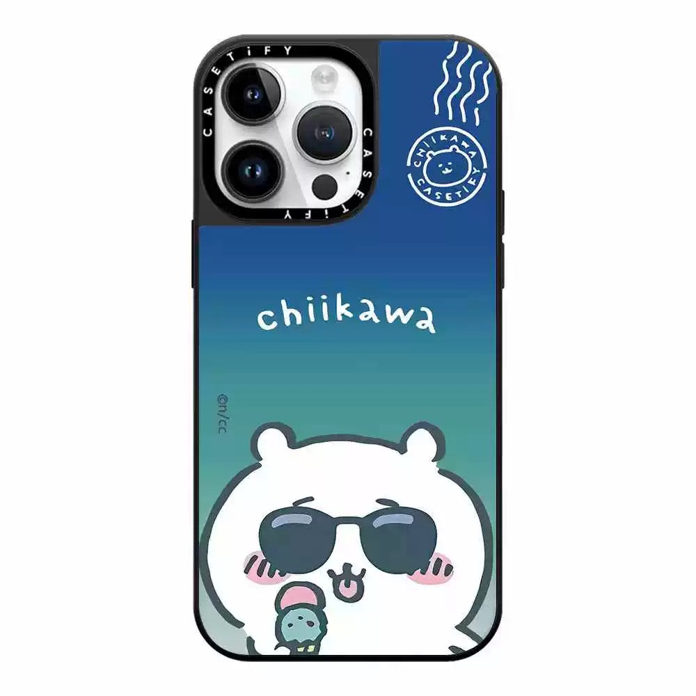 Japanese Cartoon ChiiKawa Mirror Phone Case | ChiiKawa Hachiware Usagi Wear Sunglass and Eating Icecream - iPhone Case 11 12 13 14 15 16 Pro Promax WinnieTheBirds Toy Shop