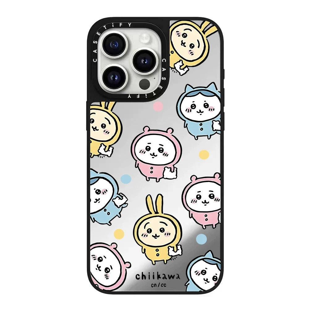 Japanese Cartoon ChiiKawa Mirror Phone Case | ChiiKawa Hachiware Usagi Medley Series 2 Pajamas - iPhone Case 11 12 13 14 15 16 Pro Promax WinnieTheBirds Toy Shop