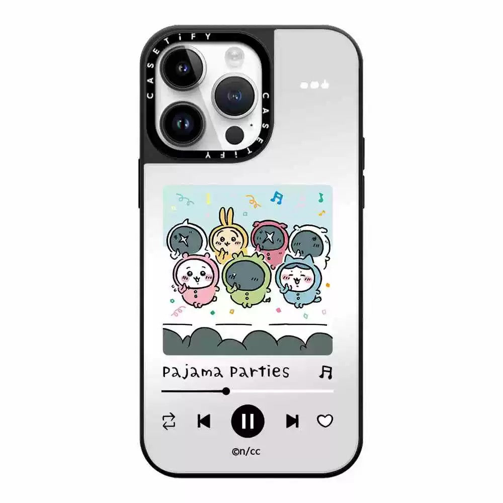 Japanese Cartoon ChiiKawa Mirror Phone Case | ChiiKawa Hachiware Usagi Pajamas Party and Music - iPhone Case 11 12 13 14 15 16 Pro Promax WinnieTheBirds Toy Shop