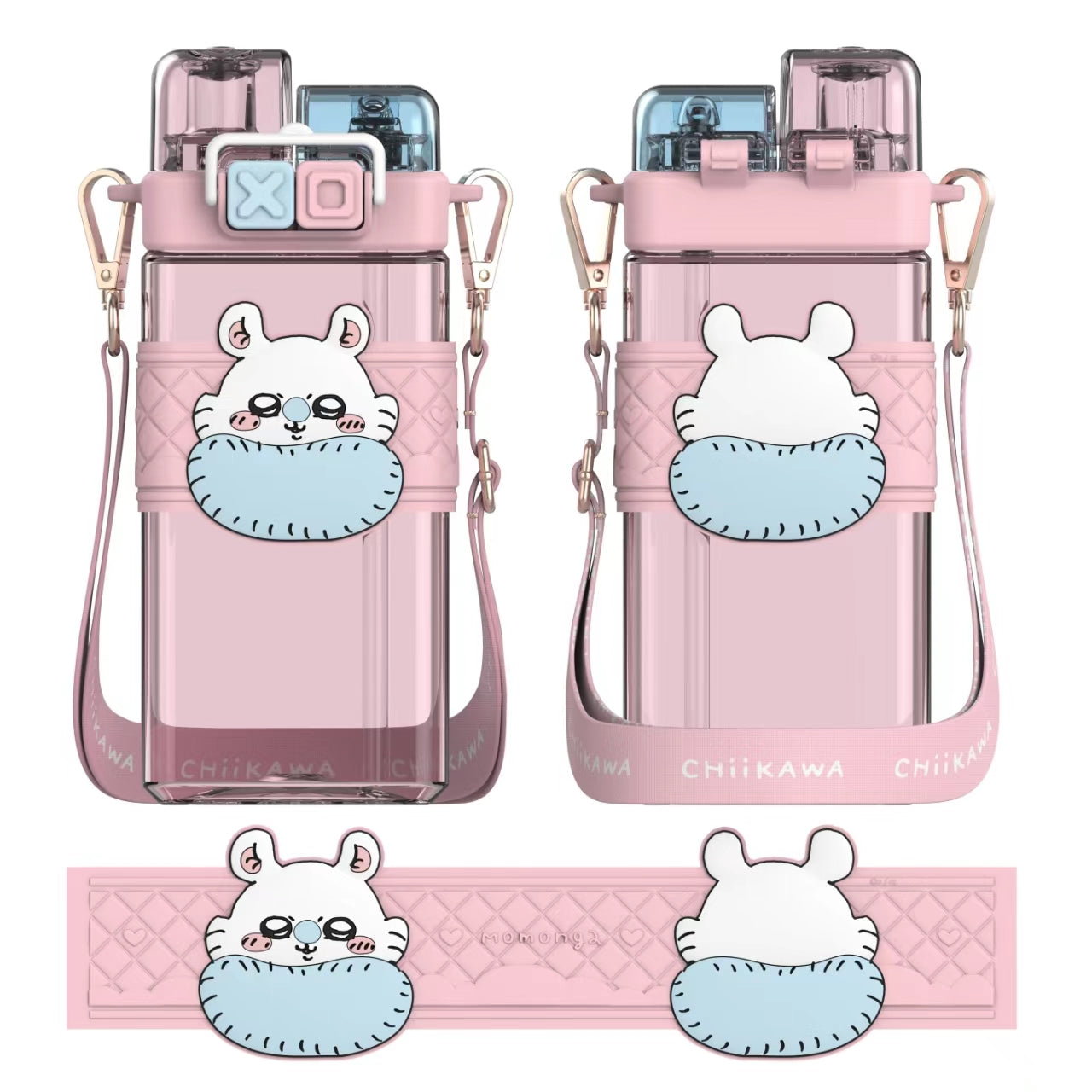 ChiiKawa X Miniso | Momonga Two Straw Cute 520mL Water Bottle - Kawaii Items Room Decoration