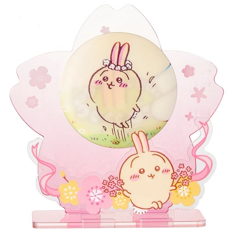 ChiiKawa X Miniso Sakura Limited Series | ChiiKawa Hachiware Usagi Momonga - Plastic Badge with Acrylic Stand Kawaii Items Room Decoration Item  WinnieTheBirds Toy Shop
