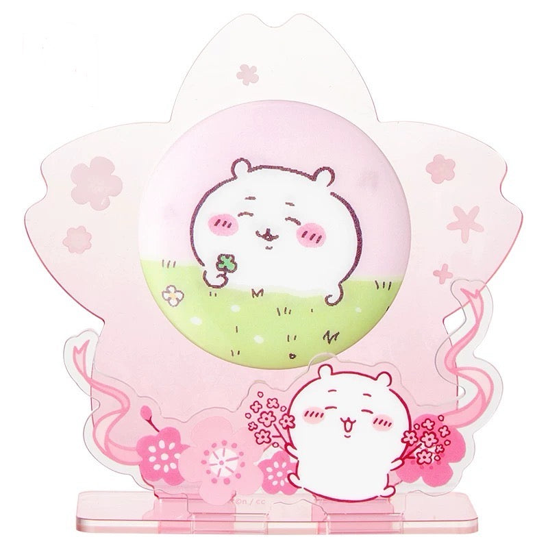 ChiiKawa X Miniso Sakura Limited Series | ChiiKawa Hachiware Usagi Momonga - Plastic Badge with Acrylic Stand Kawaii Items Room Decoration Item  WinnieTheBirds Toy Shop