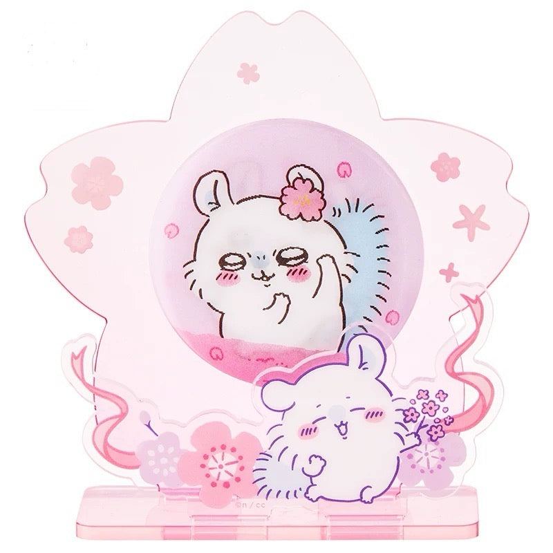 ChiiKawa X Miniso Sakura Limited Series | ChiiKawa Hachiware Usagi Momonga - Plastic Badge with Acrylic Stand Kawaii Items Room Decoration Item  WinnieTheBirds Toy Shop
