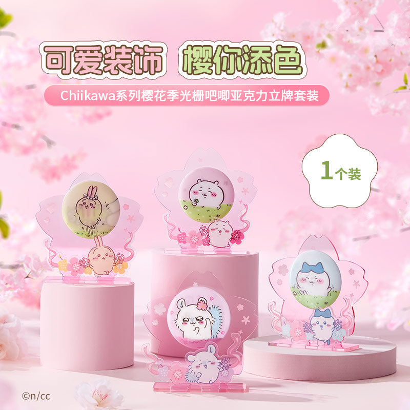 ChiiKawa X Miniso Sakura Limited Series | ChiiKawa Hachiware Usagi Momonga - Plastic Badge with Acrylic Stand Kawaii Items Room Decoration Item  WinnieTheBirds Toy Shop