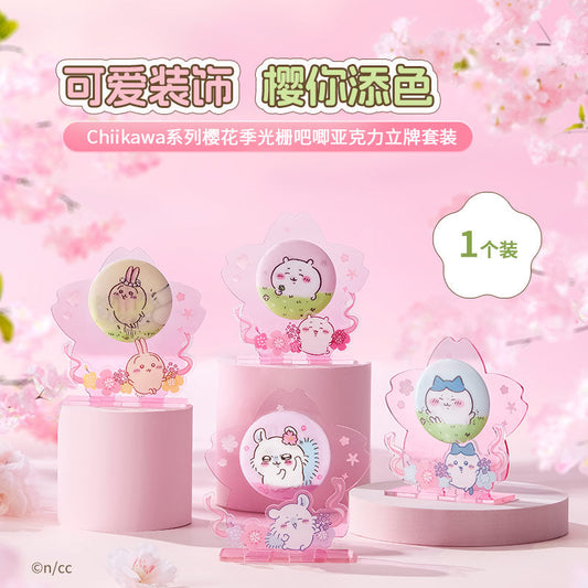 ChiiKawa X Miniso Sakura Limited Series | ChiiKawa Hachiware Usagi Momonga - Plastic Badge with Acrylic Stand Kawaii Items Room Decoration Item  WinnieTheBirds Toy Shop