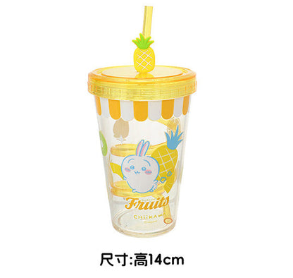 ChiiKawa X Miniso Fruit Market Series | ChiiKawa Hachiware Usagi Fruit Style Transparent Drink Cup with Straw - Kawaii Items Room Decoration